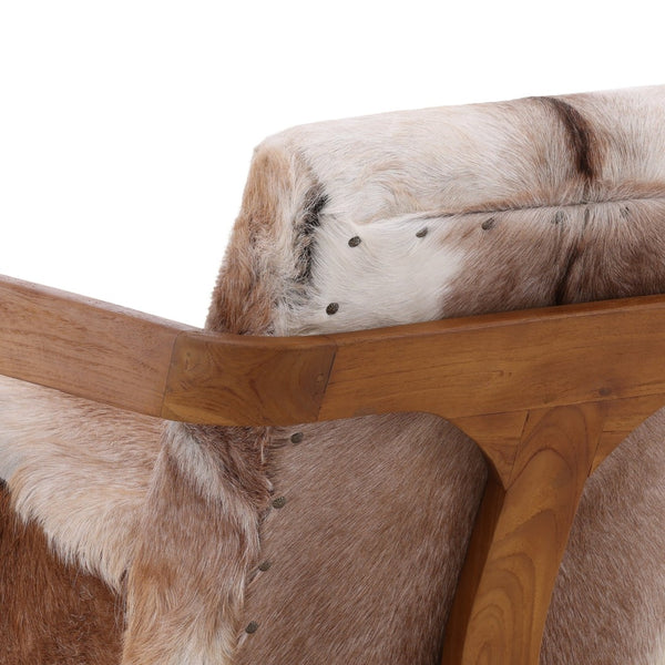 Karina Living Bautista Unique Occasional Chair in Brown Goat Hide with Teak Wood Frame – Rustic Elegance for Any Room DOV0414-BRWN