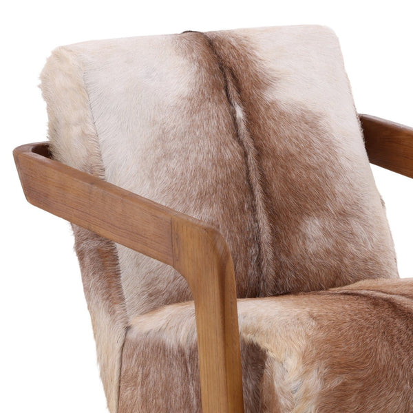 Karina Living Bautista Unique Occasional Chair in Brown Goat Hide with Teak Wood Frame – Rustic Elegance for Any Room DOV0414-BRWN