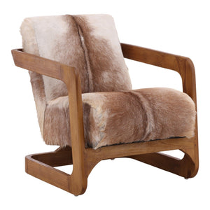 Karina Living Bautista Unique Occasional Chair in Brown Goat Hide with Teak Wood Frame – Rustic Elegance for Any Room DOV0414-BRWN
