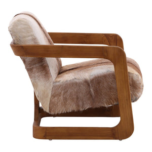 Karina Living Bautista Unique Occasional Chair in Brown Goat Hide with Teak Wood Frame – Rustic Elegance for Any Room DOV0414-BRWN