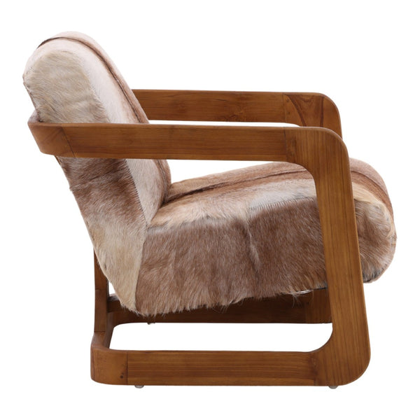 Karina Living Bautista Unique Occasional Chair in Brown Goat Hide with Teak Wood Frame – Rustic Elegance for Any Room DOV0414-BRWN