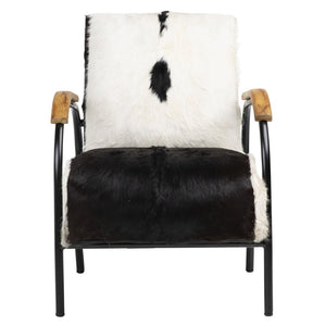 Karina Living Ebony Occasional Chair - Handcrafted Goat Hide Accent Seat with Teak Armrests for Unique Style DOV0429