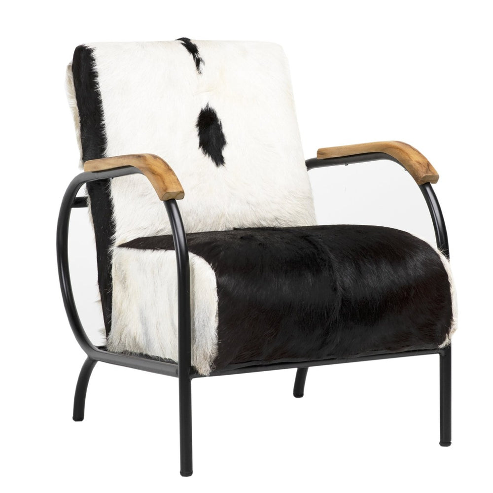 Karina Living Ebony Occasional Chair - Handcrafted Goat Hide Accent Seat with Teak Armrests for Unique Style DOV0429
