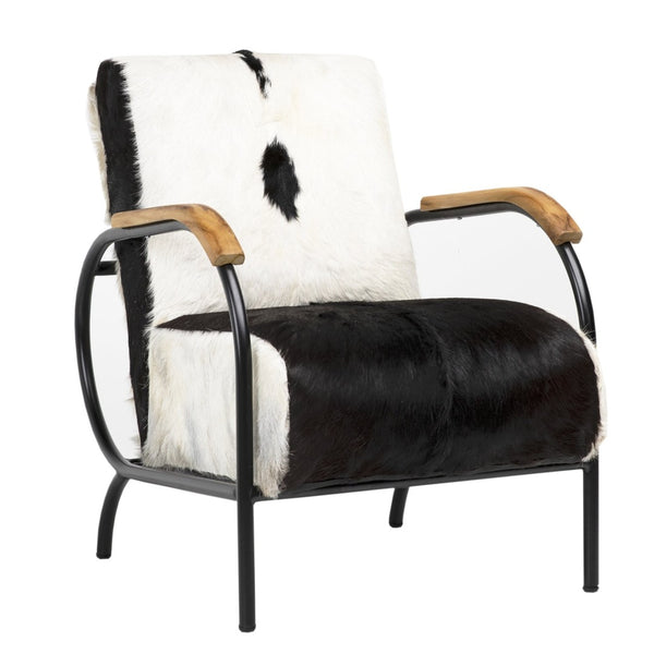 Karina Living Ebony Occasional Chair - Handcrafted Goat Hide Accent Seat with Teak Armrests for Unique Style DOV0429