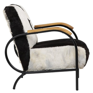 Karina Living Ebony Occasional Chair - Handcrafted Goat Hide Accent Seat with Teak Armrests for Unique Style DOV0429