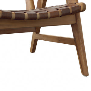 Dovetail Sutri Occasional Chair Natural Finish with Brown Leather Teak Wood and Full Grain Leather DOV0437