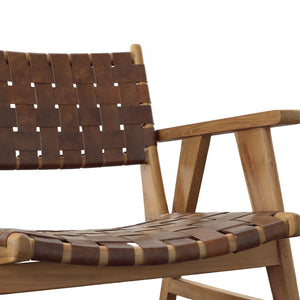 Dovetail Sutri Occasional Chair Natural Finish with Brown Leather Teak Wood and Full Grain Leather DOV0437