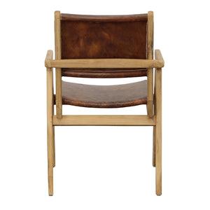 Dovetail Oaklynn Dining Chair Genuine Leather and Teak Wood - Natural and Antique Brown
