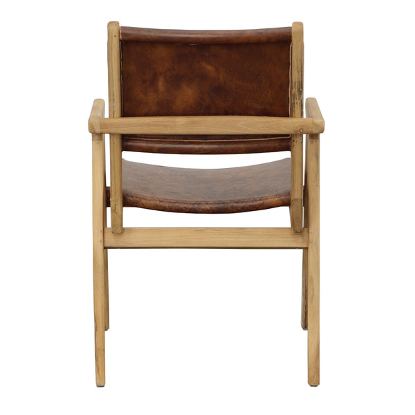 Dovetail Oaklynn Dining Chair Genuine Leather and Teak Wood - Natural and Antique Brown