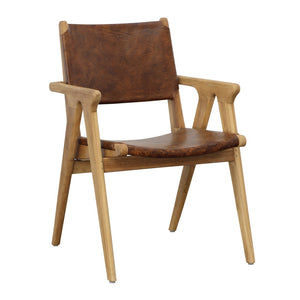 Dovetail Oaklynn Dining Chair Genuine Leather and Teak Wood - Natural and Antique Brown