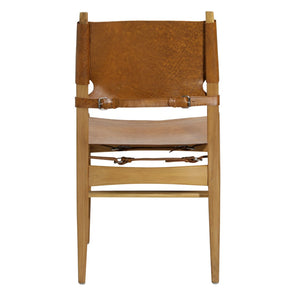 Dovetail Rossana Dining Chair Set of 2 Genuine Leather and Teak Wood - Natural and Antique Light Brown