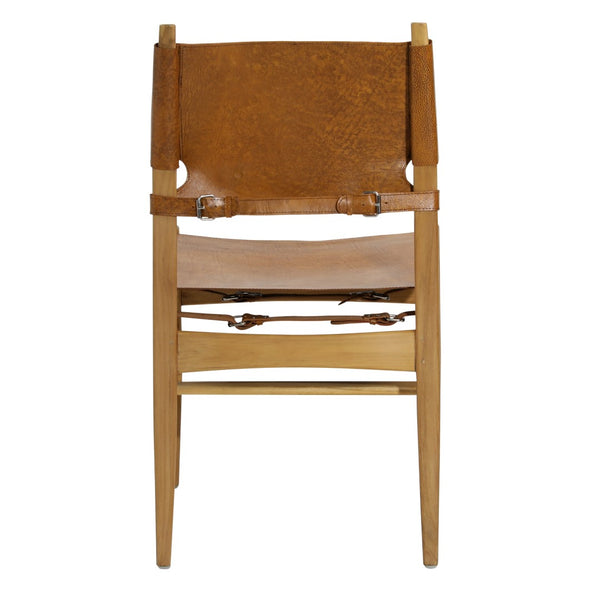 Dovetail Rossana Dining Chair Set of 2 Genuine Leather and Teak Wood - Natural and Antique Light Brown