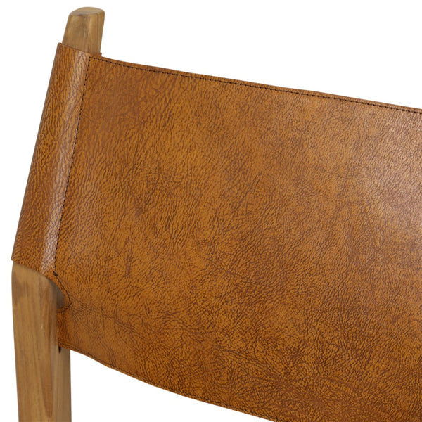 Dovetail Rossana Dining Chair Set of 2 Genuine Leather and Teak Wood - Natural and Antique Light Brown