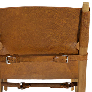 Dovetail Rossana Dining Chair Set of 2 Genuine Leather and Teak Wood - Natural and Antique Light Brown