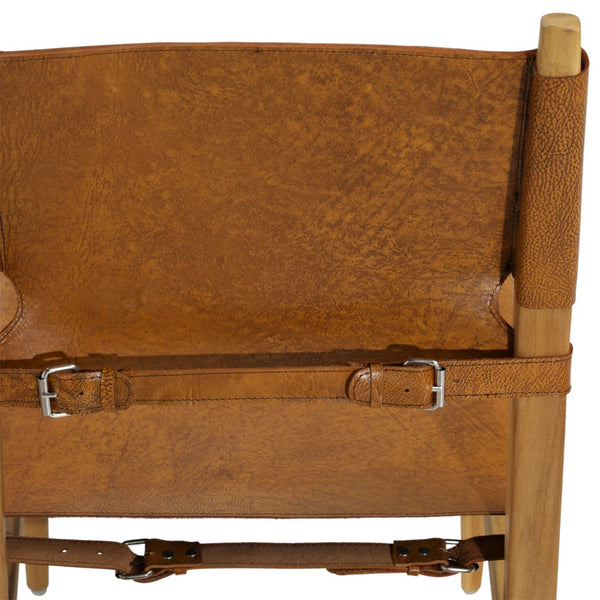 Dovetail Rossana Dining Chair Set of 2 Genuine Leather and Teak Wood - Natural and Antique Light Brown