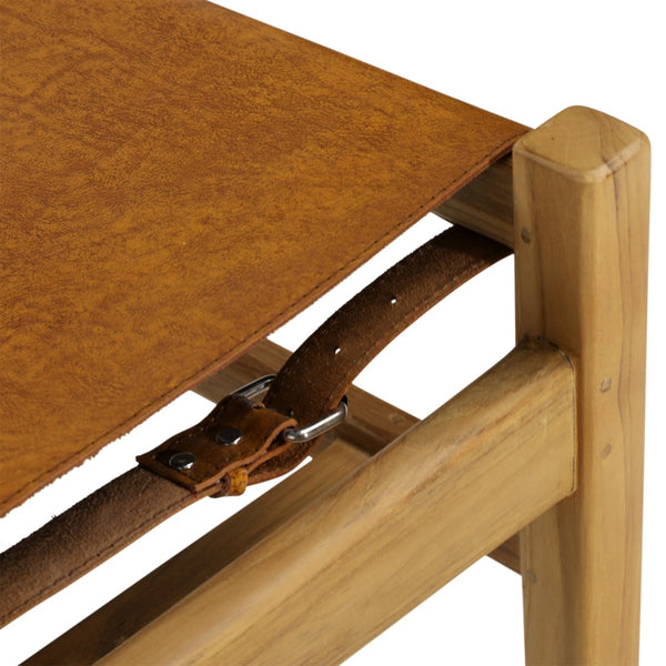 Dovetail Rossana Dining Chair Set of 2 Genuine Leather and Teak Wood - Natural and Antique Light Brown