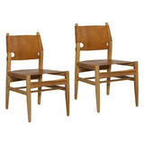 Dovetail Rossana Dining Chair Set of 2 Genuine Leather and Teak Wood - Natural and Antique Light Brown