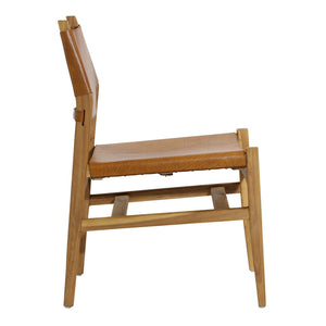 Dovetail Rossana Dining Chair Set of 2 Genuine Leather and Teak Wood - Natural and Antique Light Brown