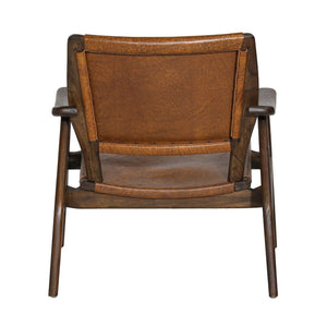 Dovetail Dania Occasional Chair Genuine Leather and Teak Wood - Medium Brown and Antique Brown Leather 