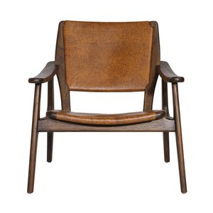 Dovetail Dania Occasional Chair Genuine Leather and Teak Wood - Medium Brown and Antique Brown Leather 