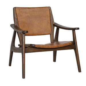 Dovetail Dania Occasional Chair Genuine Leather and Teak Wood - Medium Brown and Antique Brown Leather 