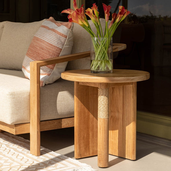 Karina Living Phaedra Outdoor Side Table - Durable Teak & Weather-Resistant Wicker for Your Coastal Patio Charm DOV10005-NATL