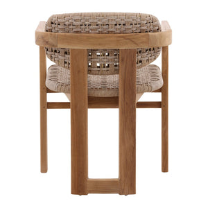 Karina Living Jovita Outdoor Dining Chair - Durable Beige Synthetic Wicker & Teak for Stylish Al Fresco Comfort DOV10006-BEIG