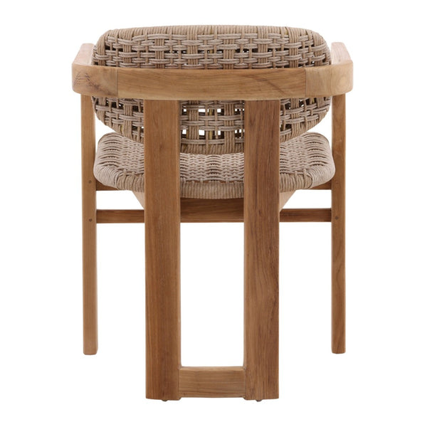 Karina Living Jovita Outdoor Dining Chair - Durable Beige Synthetic Wicker & Teak for Stylish Al Fresco Comfort DOV10006-BEIG