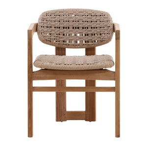 Karina Living Jovita Outdoor Dining Chair - Durable Beige Synthetic Wicker & Teak for Stylish Al Fresco Comfort DOV10006-BEIG
