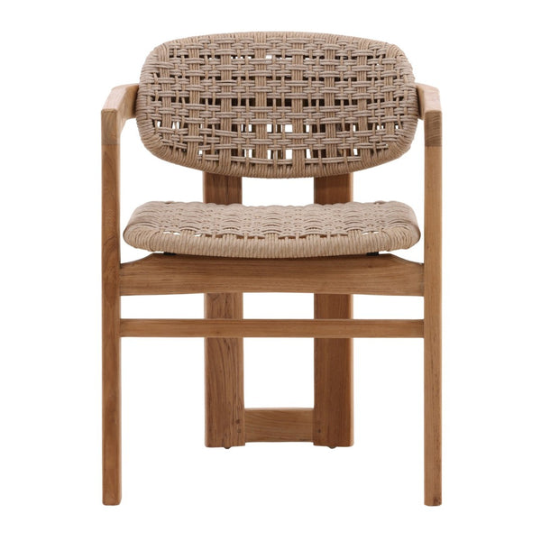 Karina Living Jovita Outdoor Dining Chair - Durable Beige Synthetic Wicker & Teak for Stylish Al Fresco Comfort DOV10006-BEIG