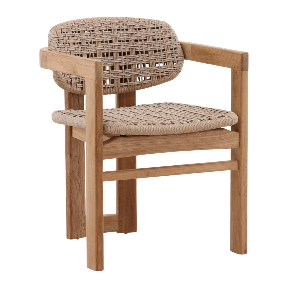 Karina Living Jovita Outdoor Dining Chair - Durable Beige Synthetic Wicker & Teak for Stylish Al Fresco Comfort DOV10006-BEIG