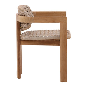 Karina Living Jovita Outdoor Dining Chair - Durable Beige Synthetic Wicker & Teak for Stylish Al Fresco Comfort DOV10006-BEIG