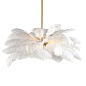 Dovetail Dion Chandelier - Iron Brass and White Feathers