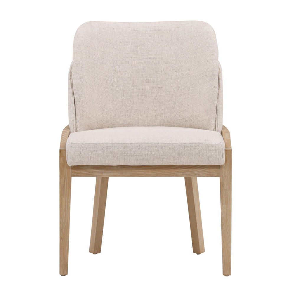 Dovetail Jacquelyn Dining Chair Off White Beige and Light Natural Polyester Upholstery and Elm Wood DOV10793-OFWT