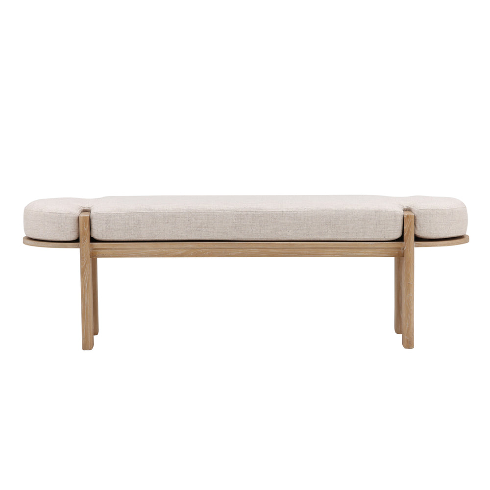 Dovetail Ella Bench Light Natural Beige and Natural Polyester Upholstery and Elm Wood DOV10795-LTNT