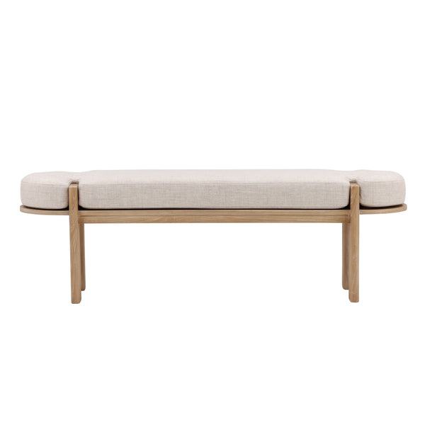 Dovetail Ella Bench Light Natural Beige and Natural Polyester Upholstery and Elm Wood DOV10795-LTNT