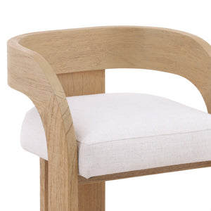 Karina Living Tyson Counter Stool in Cream - Modern Basketweave Fabric Seat & Mindi Wood Frame for Comfort DOV11534-CREM