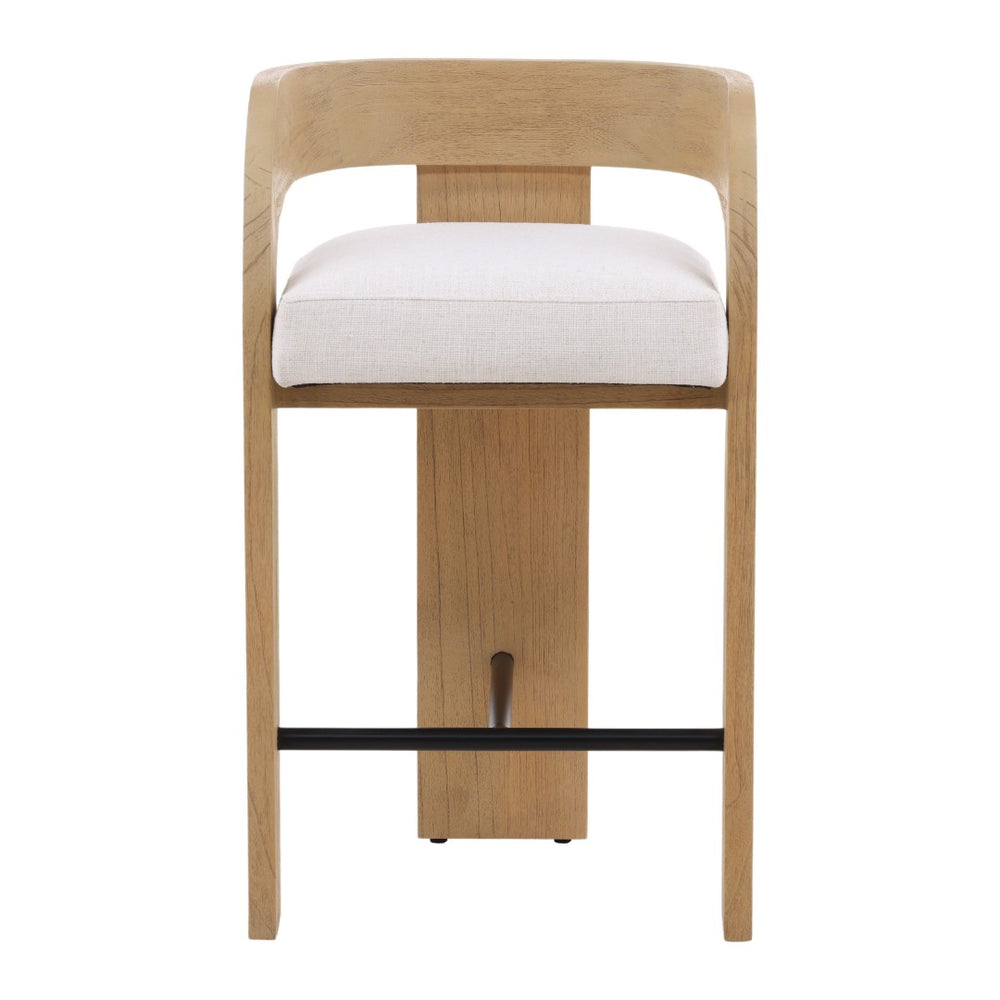 Karina Living Tyson Counter Stool in Cream - Modern Basketweave Fabric Seat & Mindi Wood Frame for Comfort DOV11534-CREM