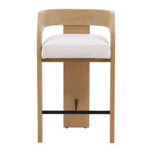 Karina Living Tyson Counter Stool in Cream - Modern Basketweave Fabric Seat & Mindi Wood Frame for Comfort DOV11534-CREM