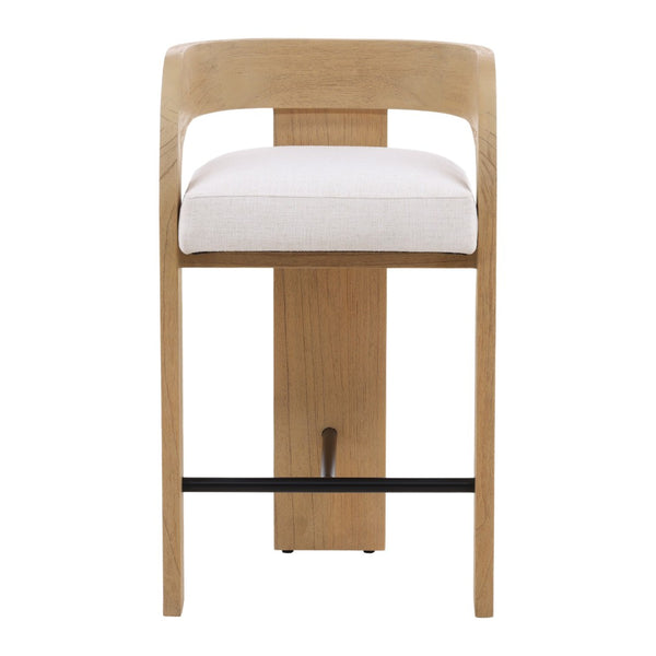 Karina Living Tyson Counter Stool in Cream - Modern Basketweave Fabric Seat & Mindi Wood Frame for Comfort DOV11534-CREM