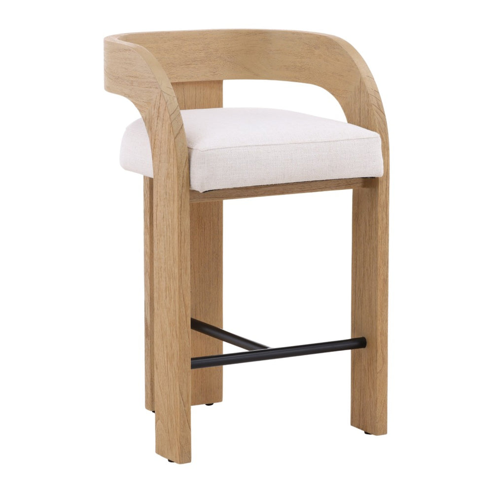 Karina Living Tyson Counter Stool in Cream - Modern Basketweave Fabric Seat & Mindi Wood Frame for Comfort DOV11534-CREM