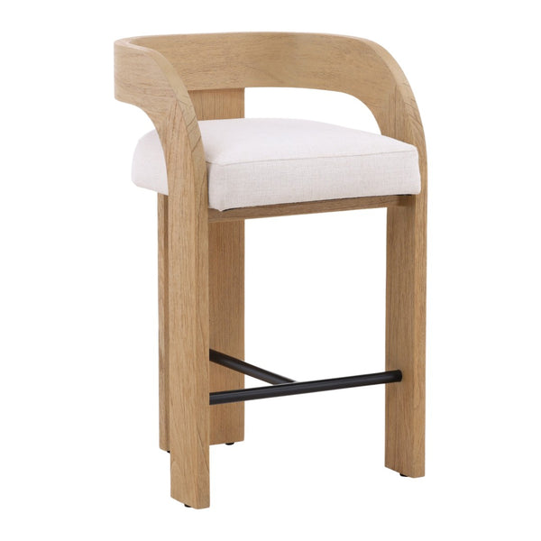 Karina Living Tyson Counter Stool in Cream - Modern Basketweave Fabric Seat & Mindi Wood Frame for Comfort DOV11534-CREM