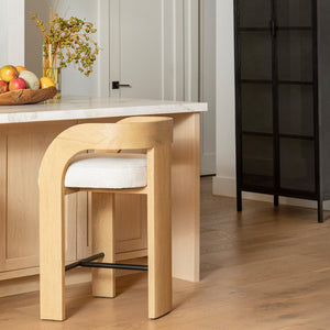 Karina Living Tyson Counter Stool in Cream - Modern Basketweave Fabric Seat & Mindi Wood Frame for Comfort DOV11534-CREM
