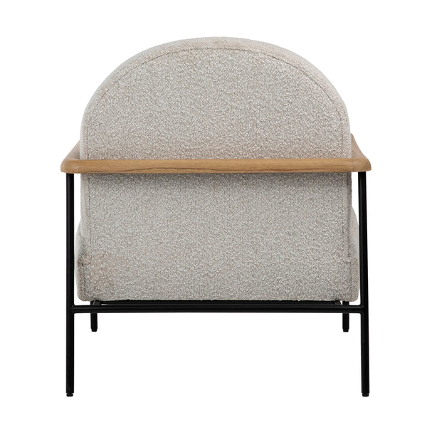 Dovetail Blake Occasional Chair Black Metal Frame with Natural Wood Armrests and Beige Boucle Fabric Mindi Wood and Metal Frame with Polyester Blend Upholstery DOV11648