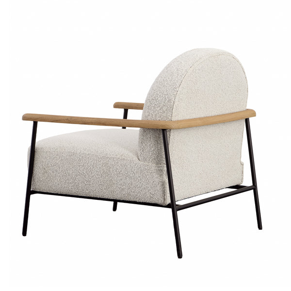 Dovetail Blake Occasional Chair Black Metal Frame with Natural Wood Armrests and Beige Boucle Fabric Mindi Wood and Metal Frame with Polyester Blend Upholstery DOV11648