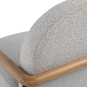 Dovetail Blake Occasional Chair Black Metal Frame with Natural Wood Armrests and Beige Boucle Fabric Mindi Wood and Metal Frame with Polyester Blend Upholstery DOV11648