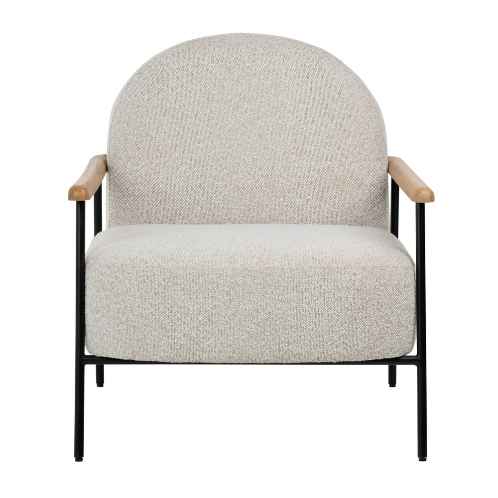 Dovetail Blake Occasional Chair Black Metal Frame with Natural Wood Armrests and Beige Boucle Fabric Mindi Wood and Metal Frame with Polyester Blend Upholstery DOV11648