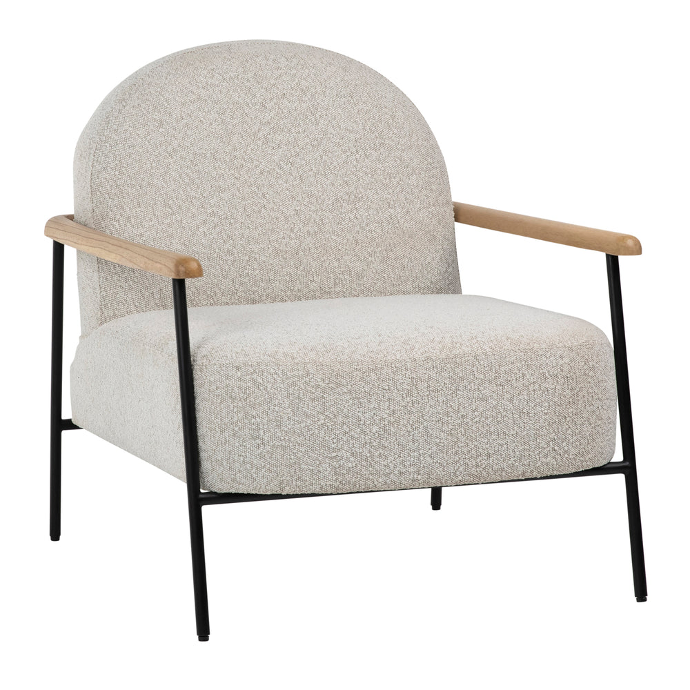 Dovetail Blake Occasional Chair Black Metal Frame with Natural Wood Armrests and Beige Boucle Fabric Mindi Wood and Metal Frame with Polyester Blend Upholstery DOV11648