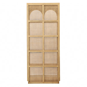 Dovetail Leonardo Bookcase Natural Finish Mindi Wood and Slim Rattan DOV11662