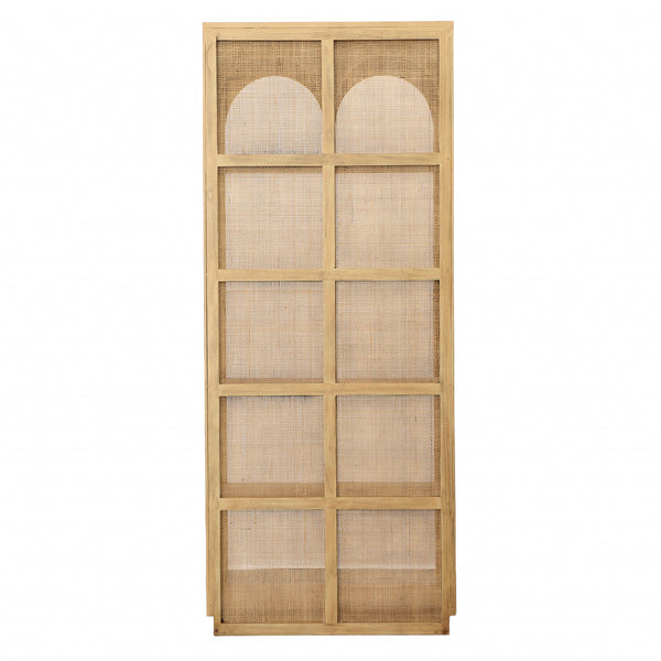 Dovetail Leonardo Bookcase Natural Finish Mindi Wood and Slim Rattan DOV11662